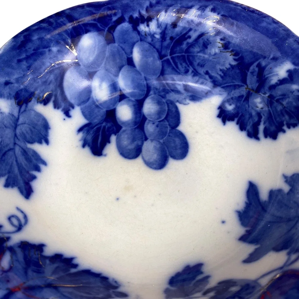 Upper‎ Hanley Pottery England Blue Grape Vine Porcelain Bowl Dish Decor F72Q